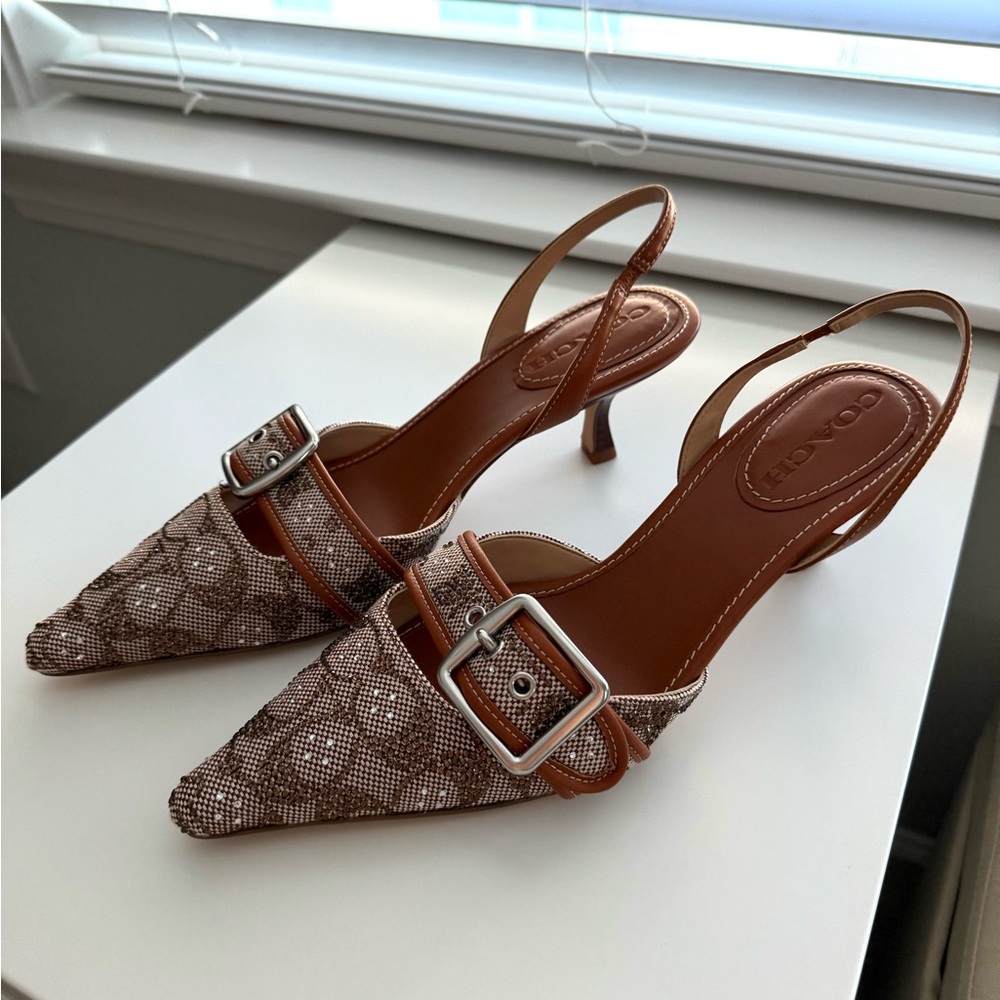 Coach Margot Slingback Heels in Tan and Brown - Picture 4 of 7